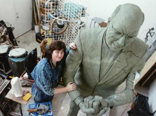Margot McMahon with Jack Egan sculpture in process