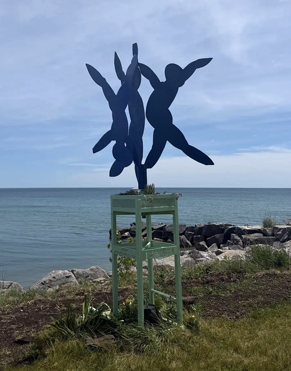 Margot's sculpture on the lake shore